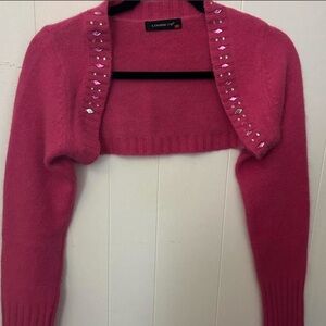Hot Pink Crystal-Trim Cropped Bolero